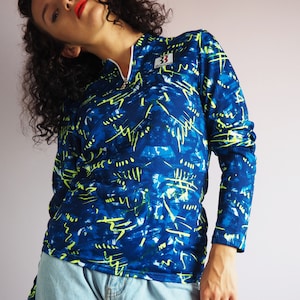 Vintage sweatshirt pullover, Vintage Y2K  1/4 zipped abstract print sweatshirt jumper top, retro woman clothing