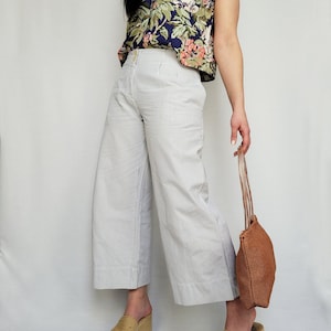 Vintage 90s white striped wide cropped ankle pants