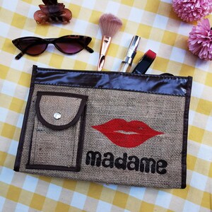 Pochette trucco retrò 1980, borsa da trucco minimalista marrone vintage anni '80, accessori donna