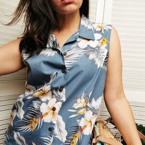 Blusa vintage, Vintage 90s Tropical Floral print sleeveless blouse top