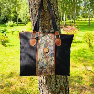 Grand sac fourre-tout rétro en tissu de moquette noir Y2K