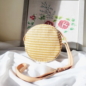 vintage années 90 paille brune ronde petit sac crossbody