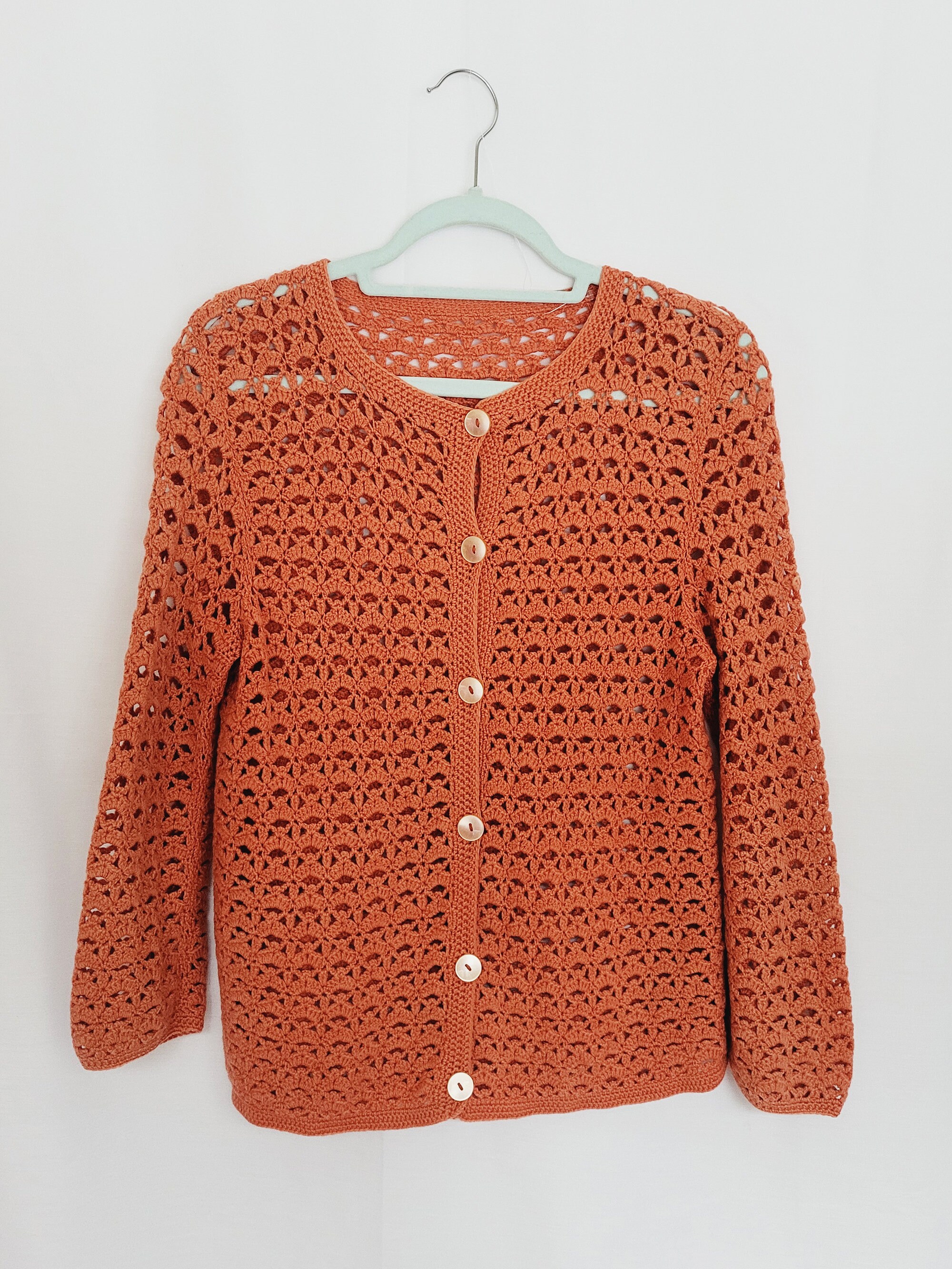 80s Handmade Orange Sheer Crochet Buttons Down Cardigan - Etsy