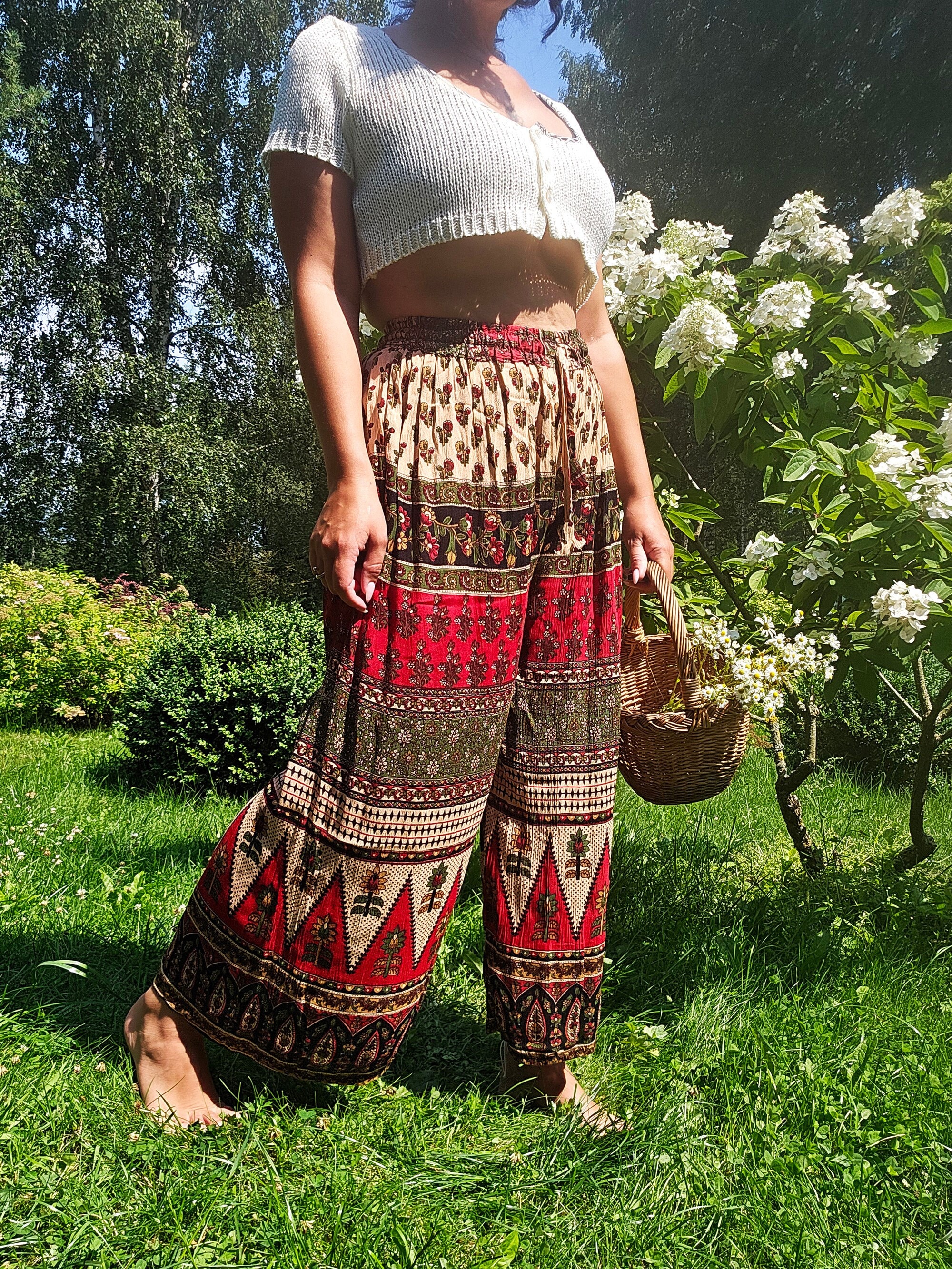 パンツ 90s VINTAGE CROPPED WORK WIDE PANT Wide Leg Ankle Trousers, Vintage 90s Colorful Abstract Print