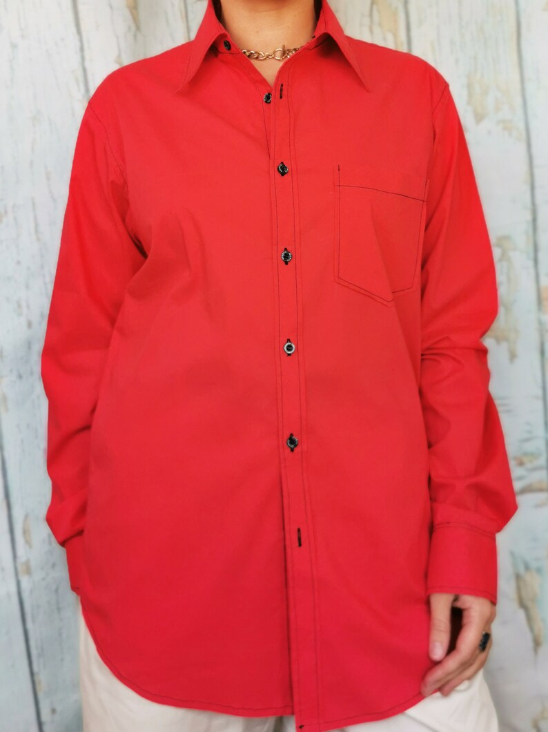 Vintage 90s minimalist red menswear oversize unisex shirt