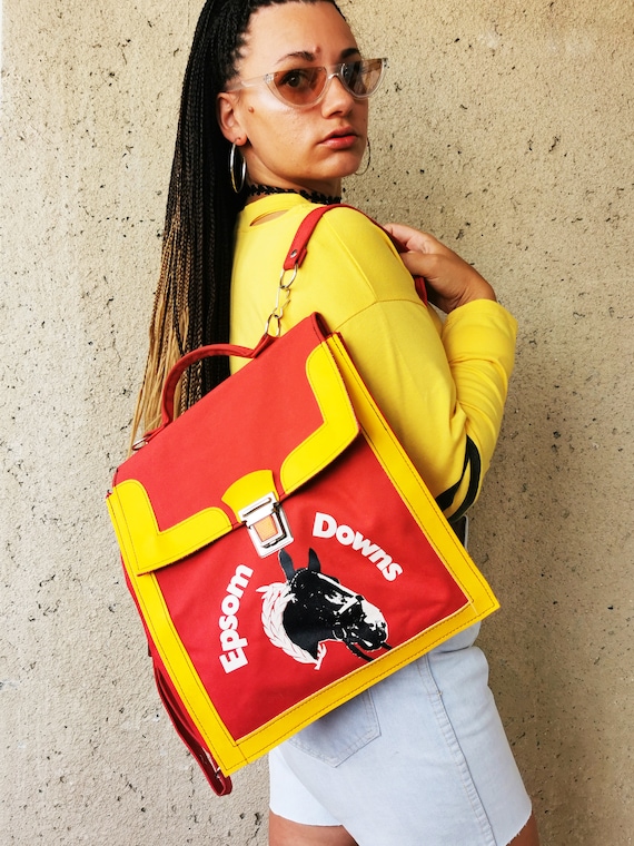 Vintage 70's horse print red fabric tote backpack