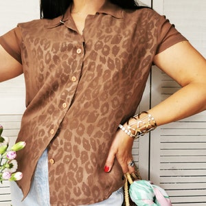 Vintage blouse, Vintage 90s brown double layer short sleeve blouse top