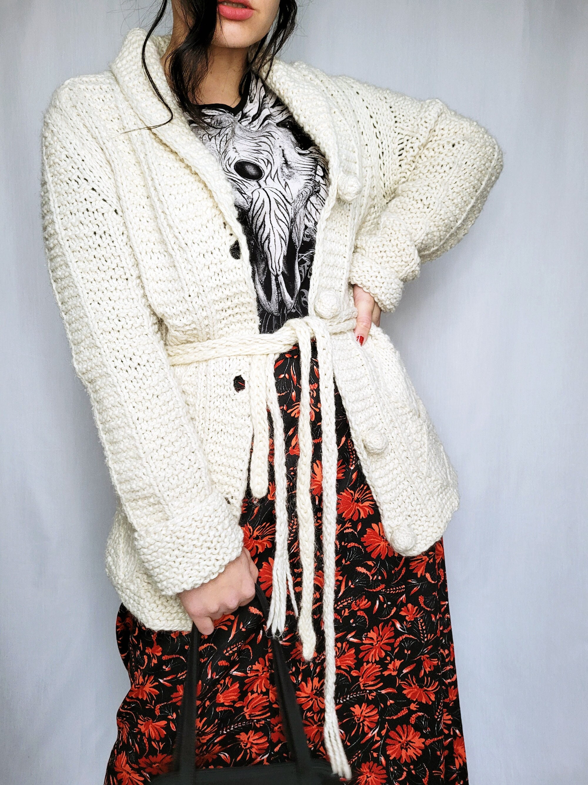 Knitted Cardigan, Vintage 80s Handmade Cream Knitted Chunky Belted Cardigan, Vintage Woman Cardigan Jacket - Etsy Knitted Cardigan, Vintage 80s Handmade Cream Knitted Chunky Belted Cardigan, Vintage Woman Cardigan Jacket - Etsy