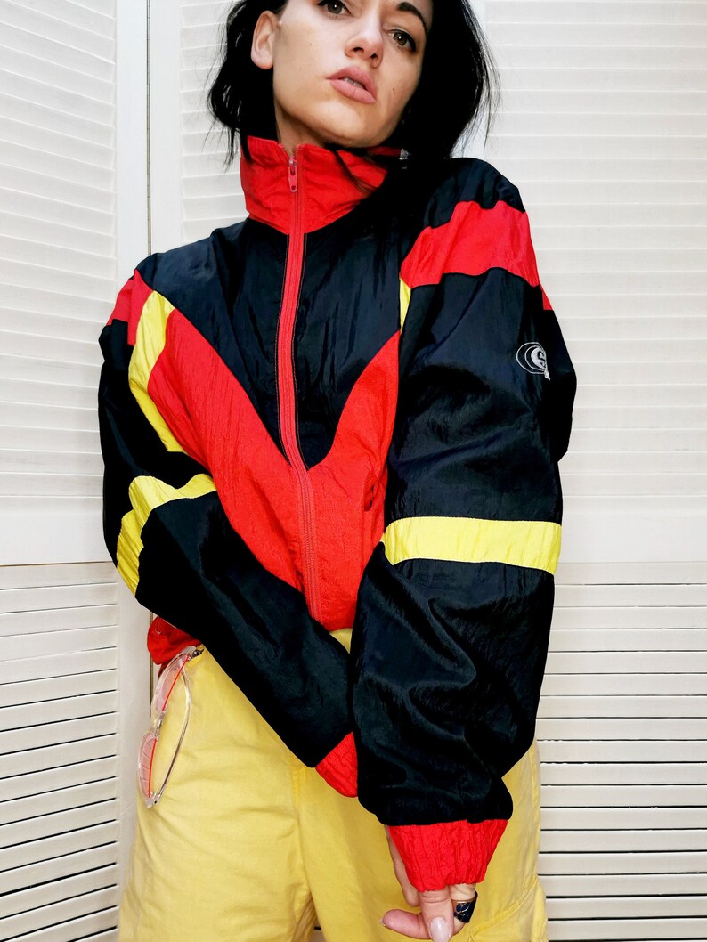 Vintage 80s color block shell unisex bomber jacket