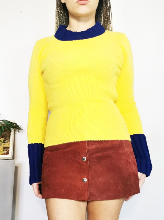 Women sweater, Vintage 80s minimalist color block… - image 2