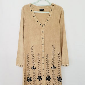 90s retro brown floral embroidery Boho chic mini dress image 4
