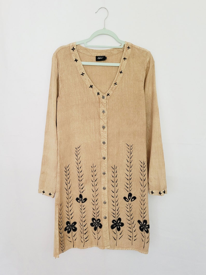 90s retro brown floral embroidery Boho chic mini dress image 4