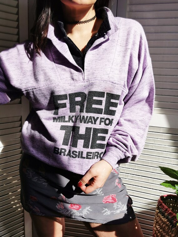 Vintage Sweatshirt Pullover Vintage 90s Lilac Slogan Zip - Etsy