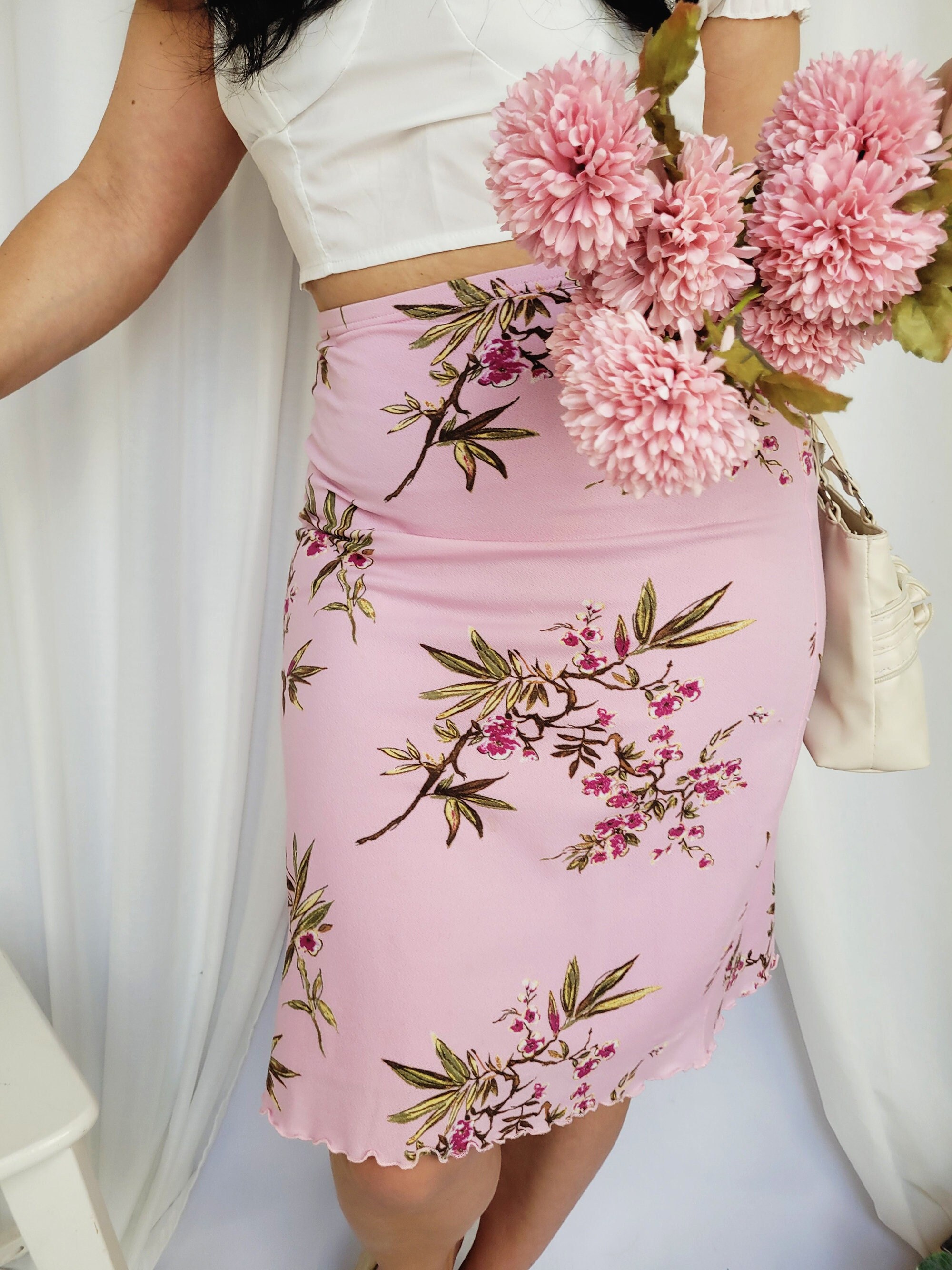 90s Pink Floral Skirt - Etsy
