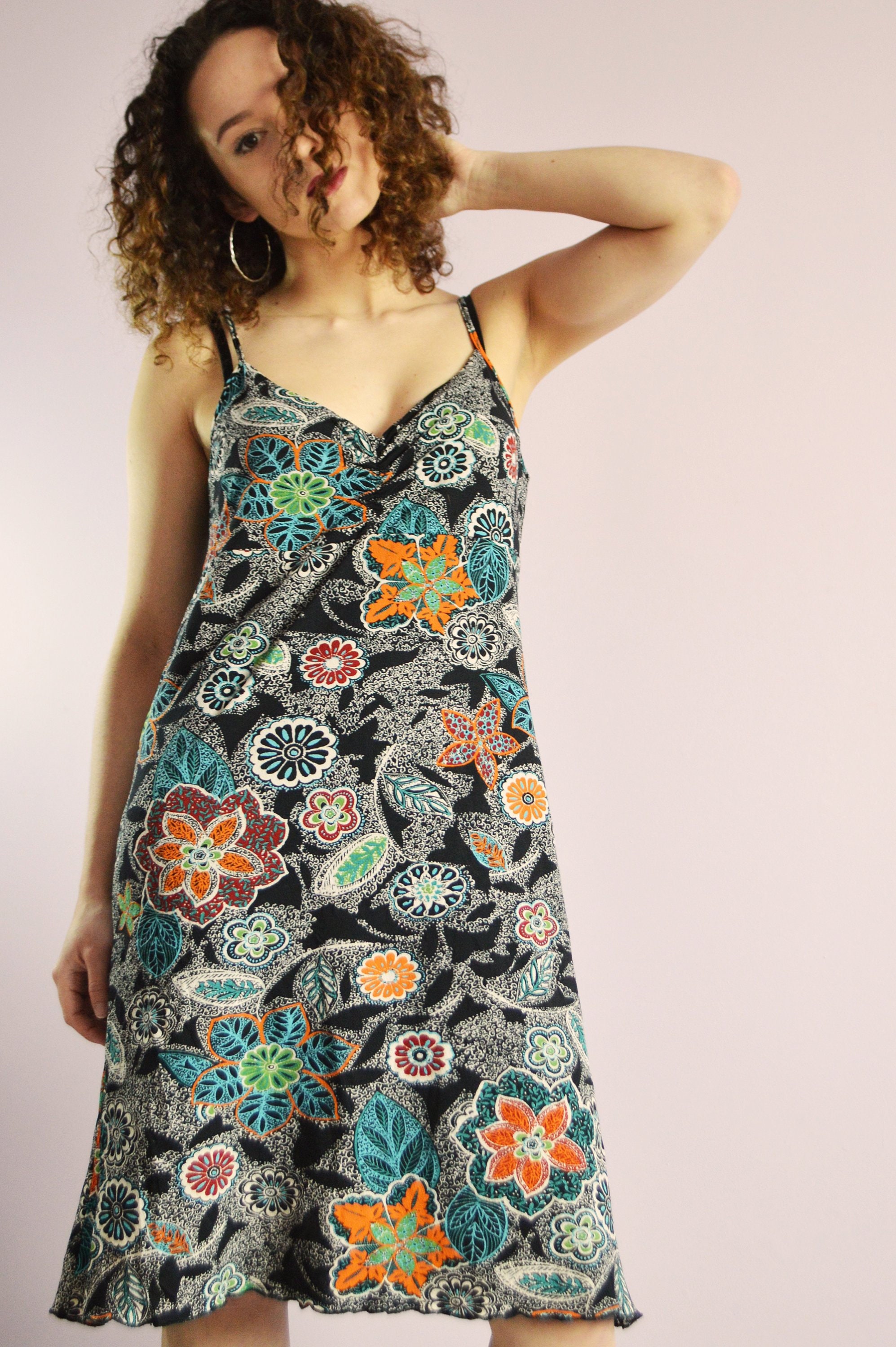 90s floral spaghetti strap dress Vintage Dress, Vintage Straps Print Colorful Midi M, Summer Clothing Colors:Ivory Buy 90s High Maintenance DATE260525-29 Backless Active Dress With
