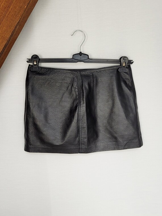 Vintage 00s Y2K black real leather wrap mini skirt - image 6