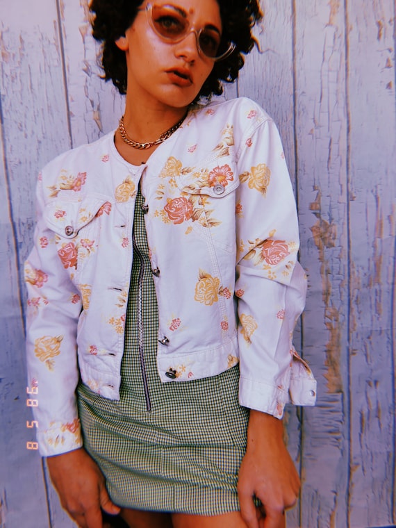 Buy Vintage Jacket for Woman, Vintage 90s Flower Print White Jeans 