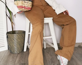 Vintage trousers pants, Vintage 90s WRANGLER brown high waist denim-like straight pants