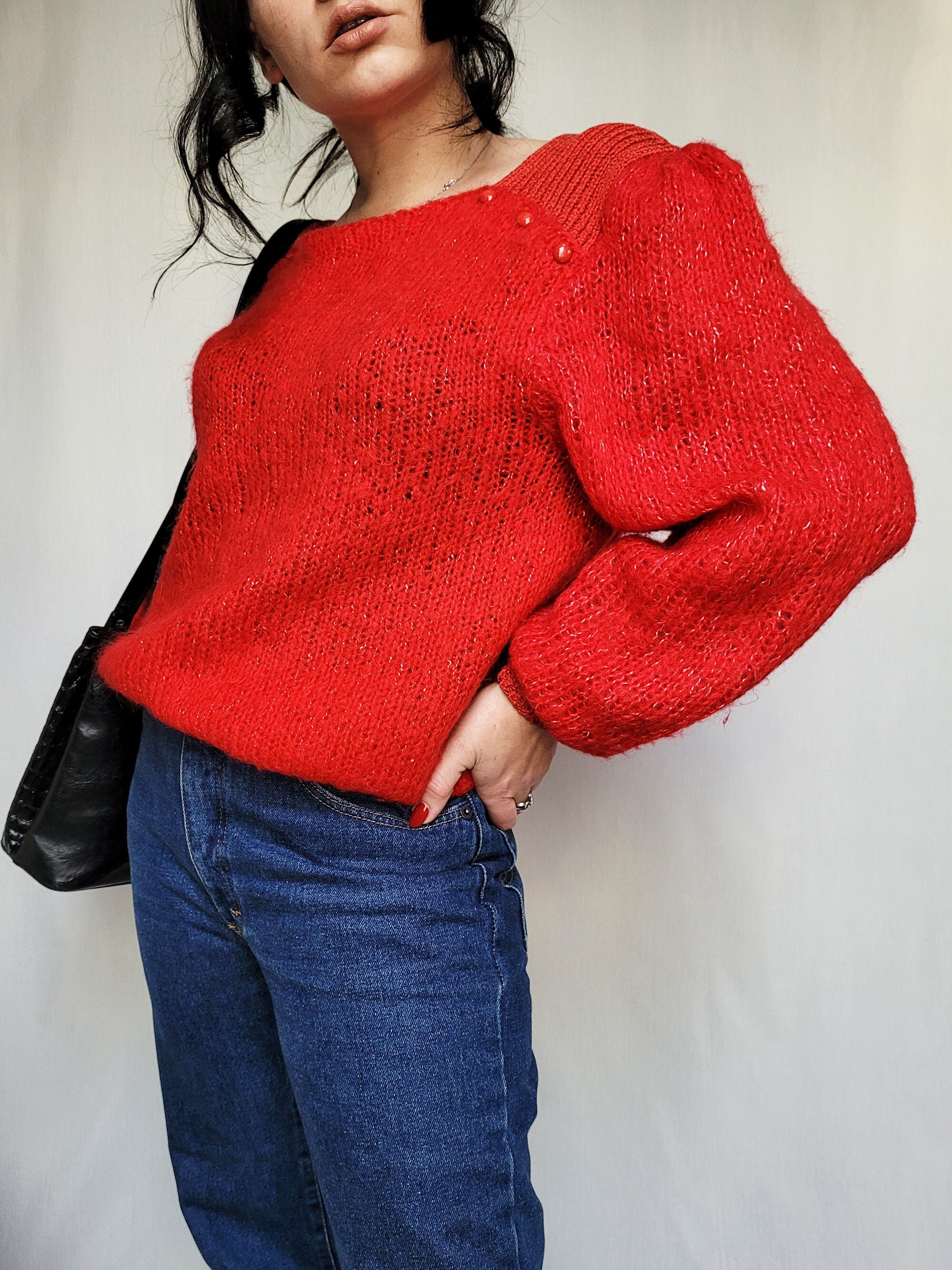 Vintage 80s Handmade Red Balloon Sleeve 