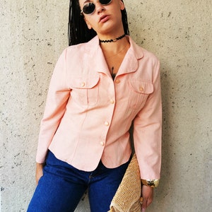 Vintage jacket for woman, Vintage 80s minimalist floral pattern pink button blazer  M UK 12, retro coats jackets