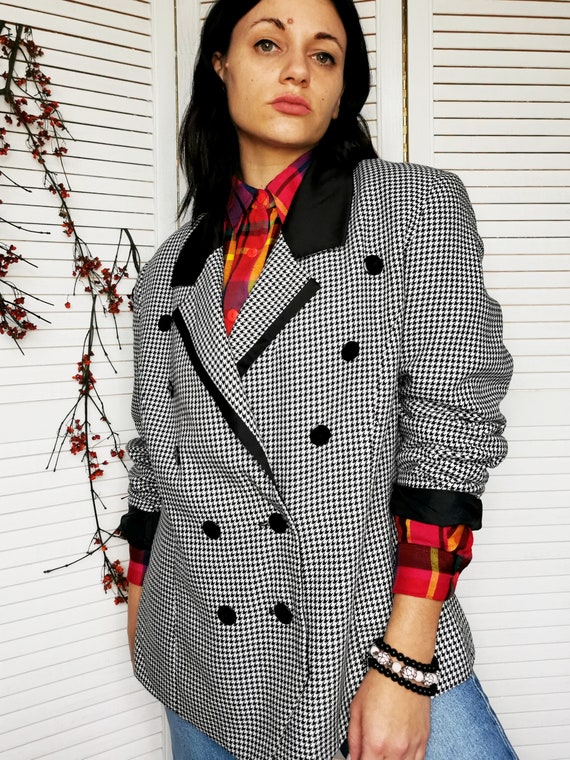 Vintage 80s dogtooth print smart blazer oversize j
