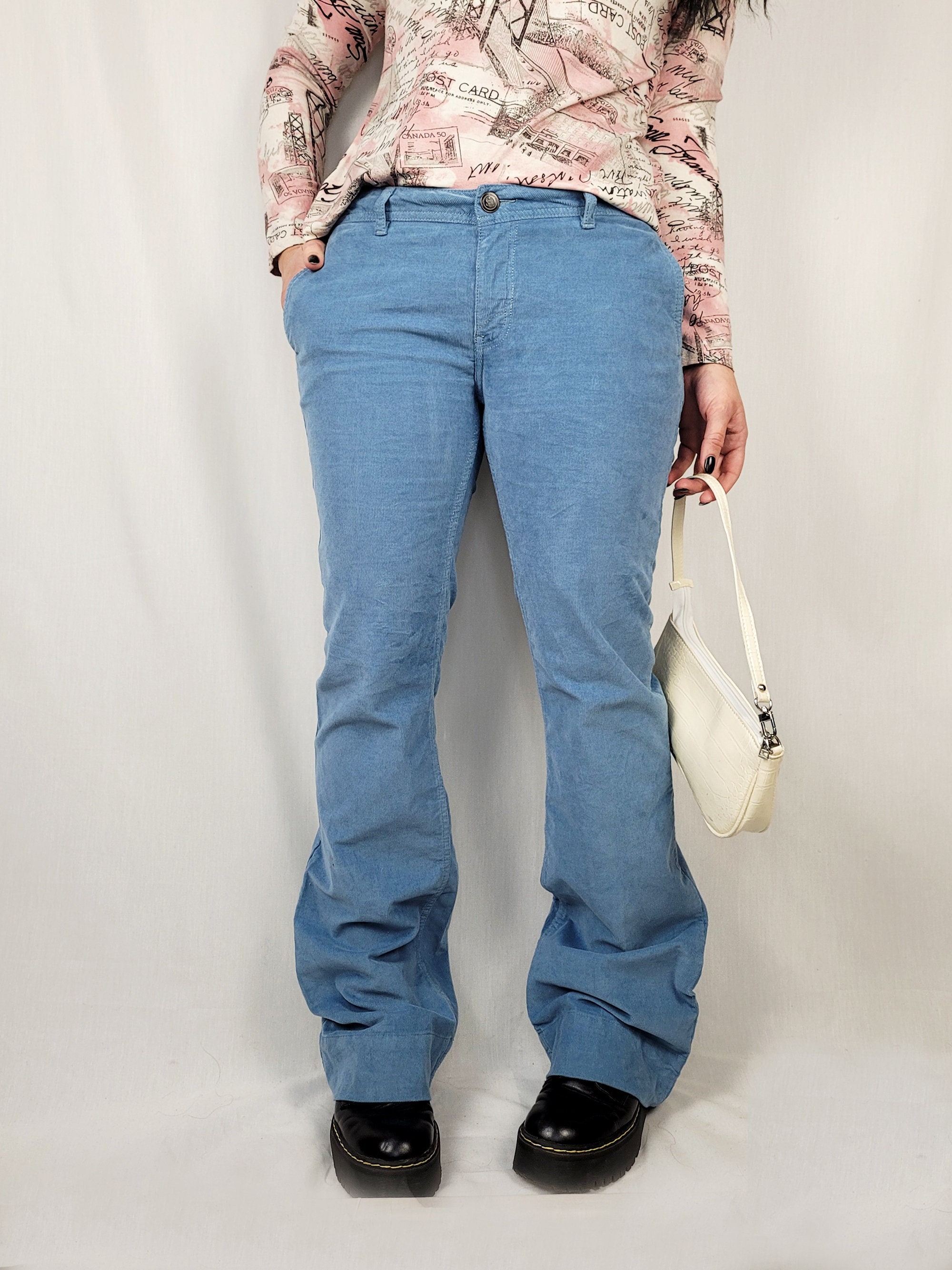 Vintage 90s Blue Corduroy Low Waist Flare Pants - Etsy