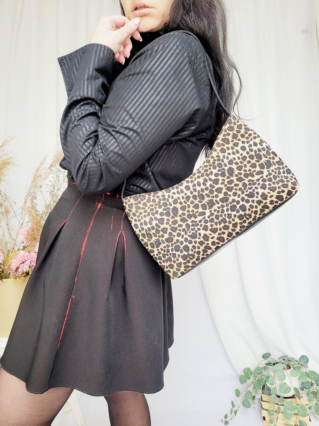 Borsa baguette a tracolla con stampa animalier leopardata Y2K retrò anni  '00 Italia