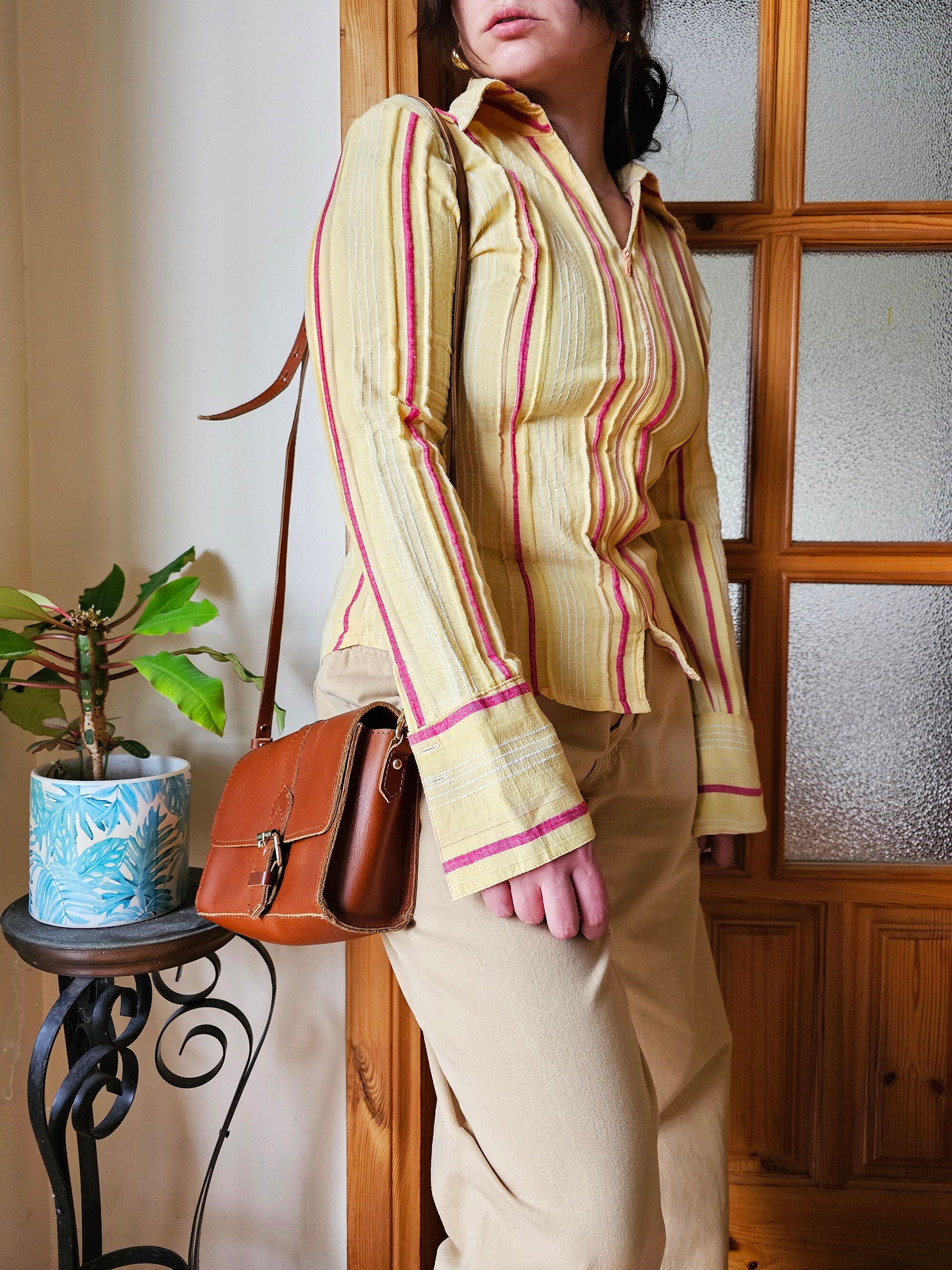90s Vintage Yellow & Red Striped Zipped Smart Top Blouse - Etsy