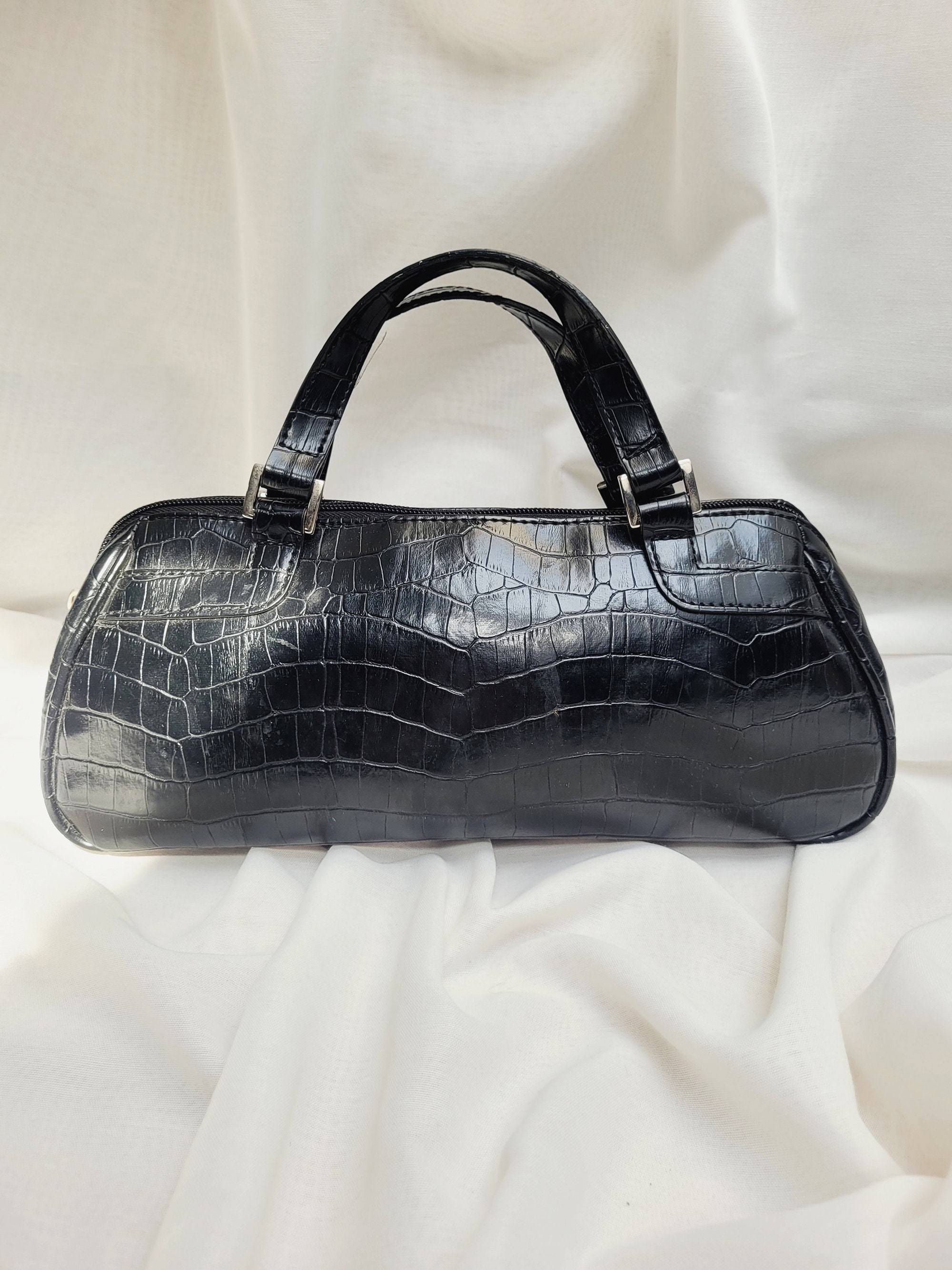 Crocodile Print Purse Bag, Retro Y2K Esprit Black Reptile Print