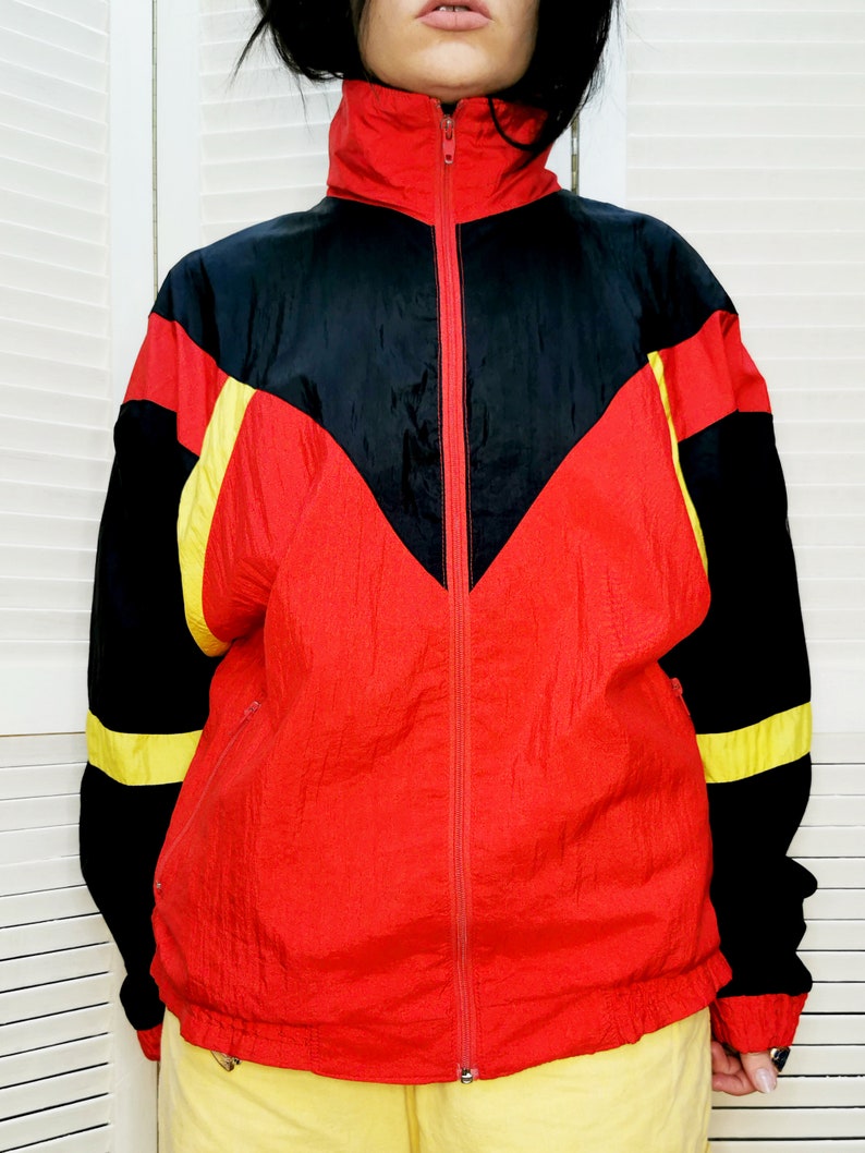 Vintage 80s color block shell unisex bomber jacket