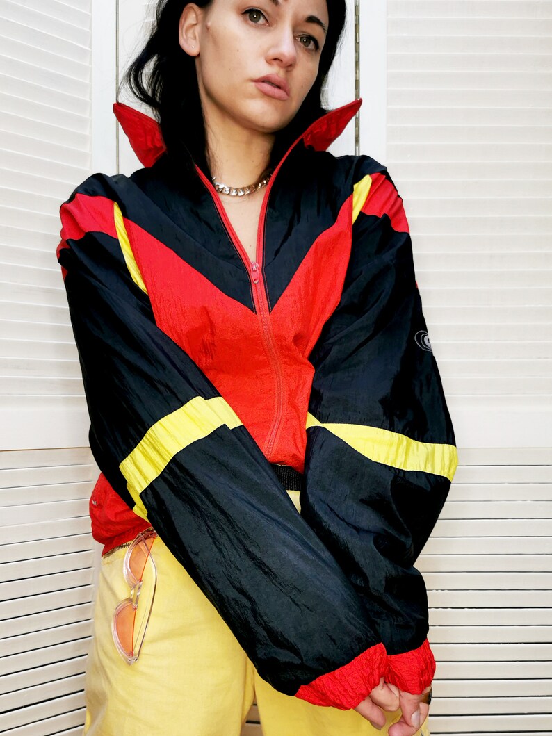 Vintage 80s color block shell unisex bomber jacket