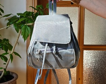 Y2K vintage grey silver shimmer fabric backpack bag