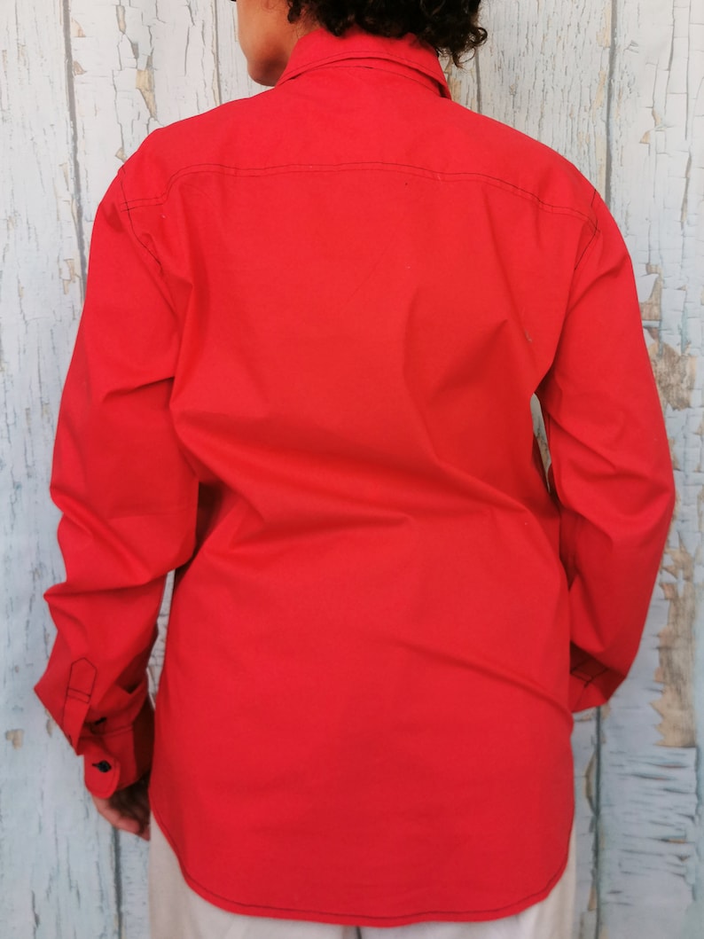 Vintage 90s minimalist red menswear oversize unisex shirt