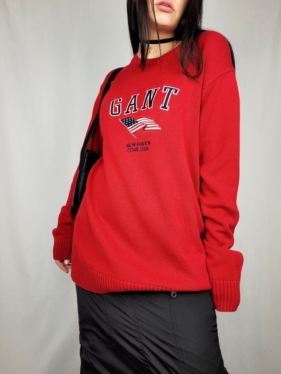 Vintage 90s GANT red logo print oversized jumper … - image 2