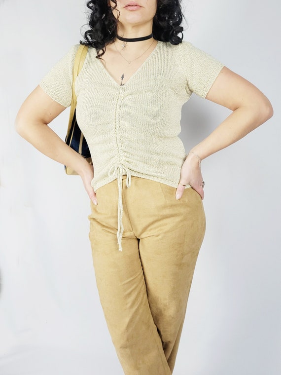 Retro 90s minimalist gold shinny cable knit short 