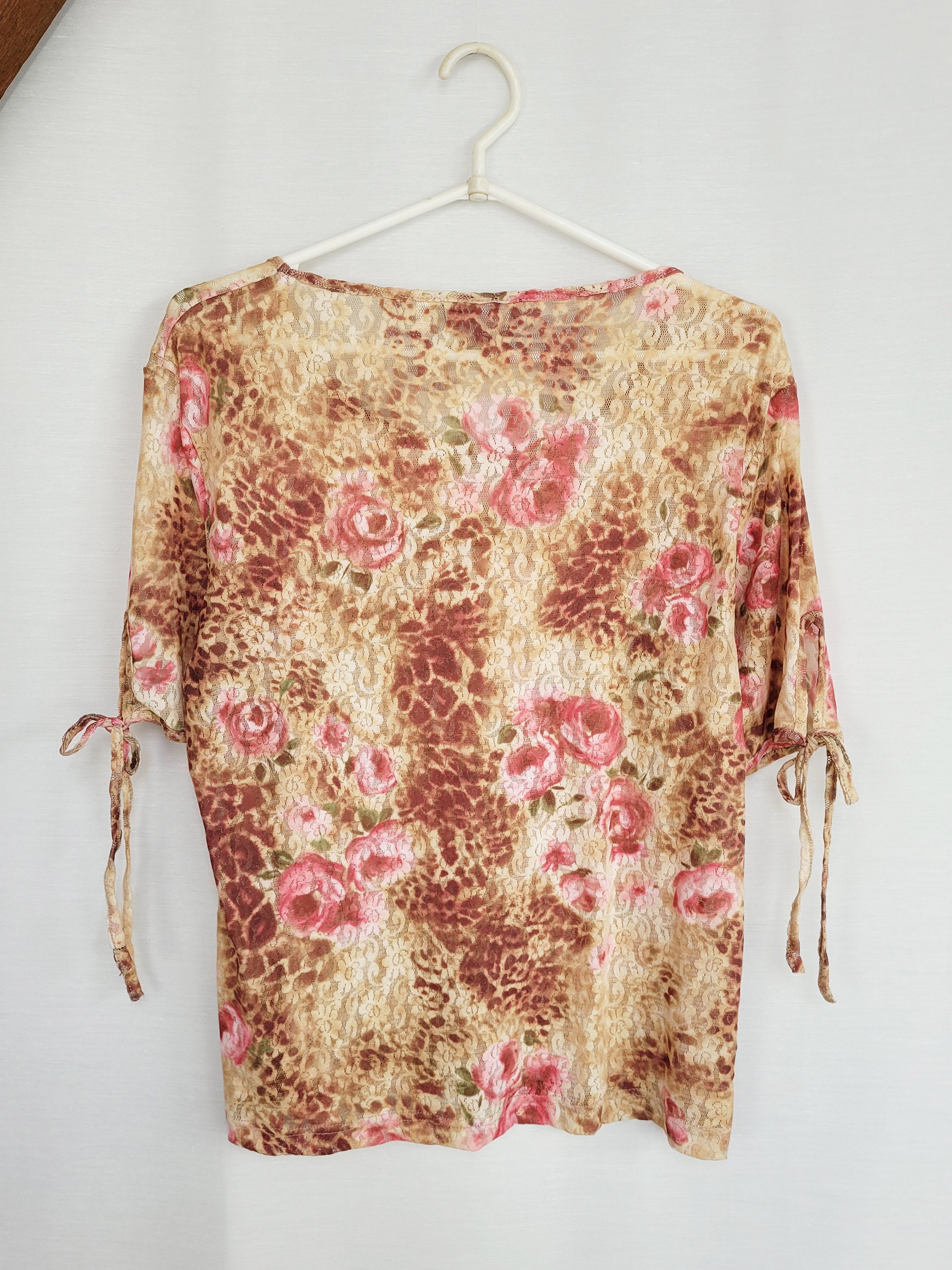 Floral Mesh Top, Vintage Y2K 00s Sheer Floral Mesh Kitsch