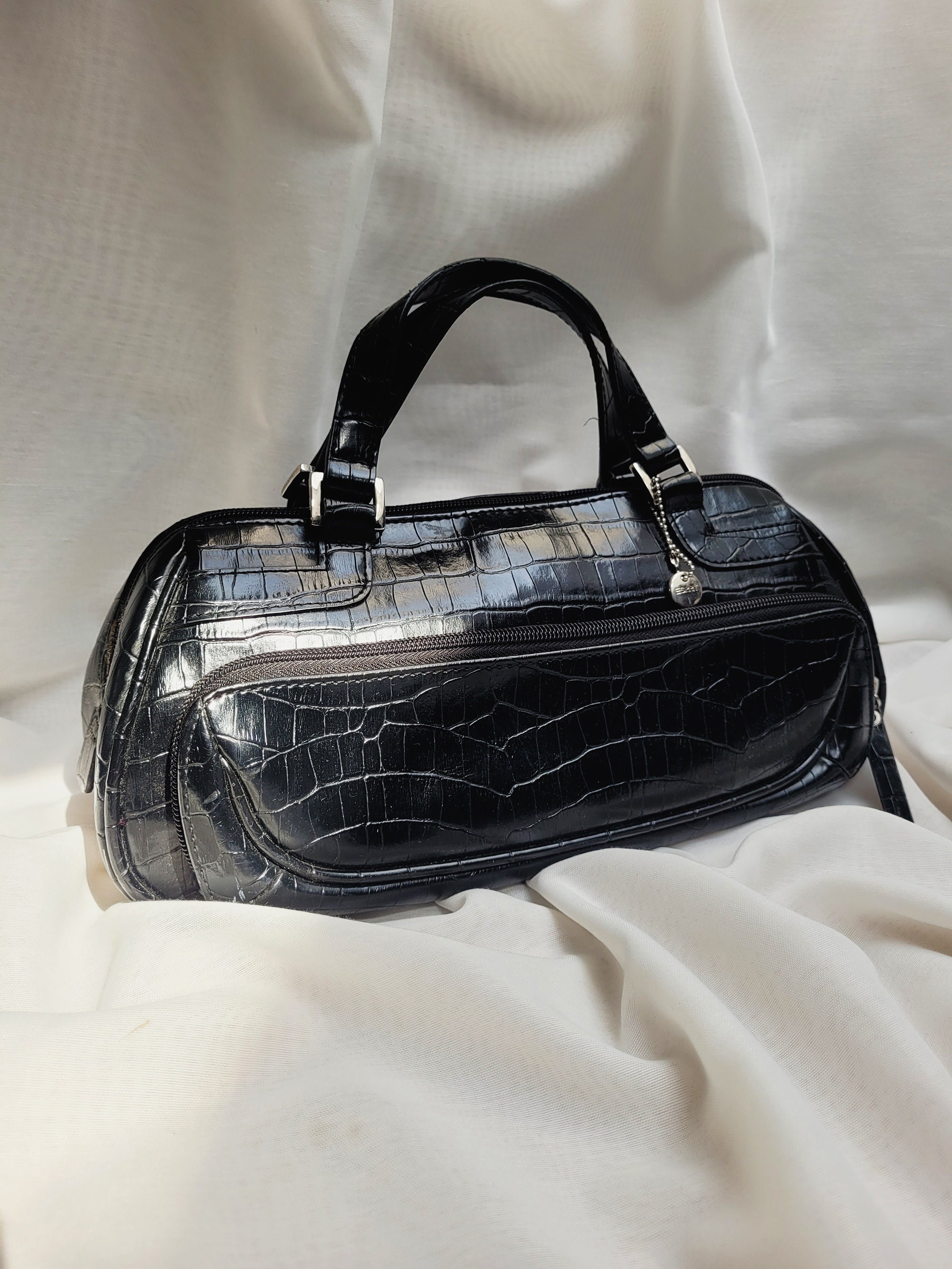 Crocodile Print Purse Bag, Retro Y2K Esprit Black Reptile Print