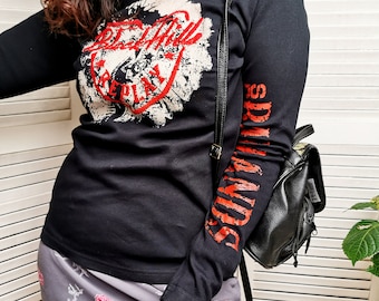 Top vintage para mulher, top y2k, vintage y2k replay preto grunge manga longa blusa de algodão, roupas retrô, roupas femininas retrô