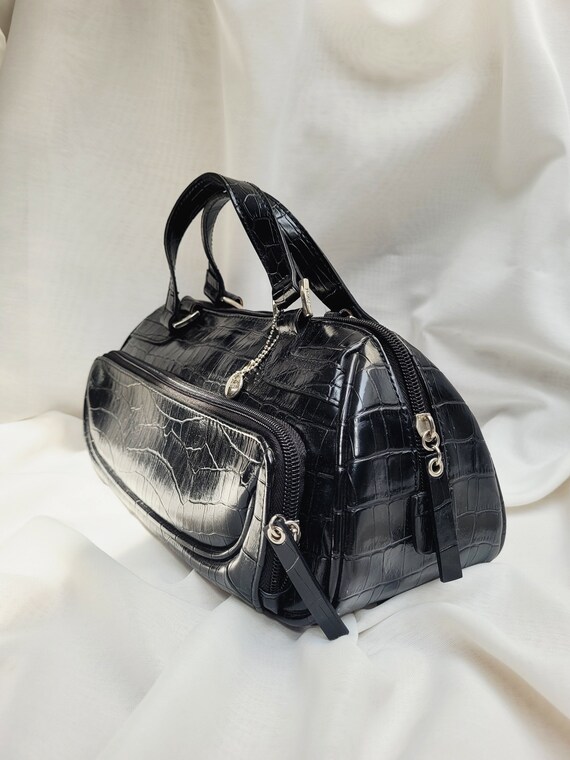 Crocodile Print Purse Bag, Retro Y2K Esprit Black Reptile Print