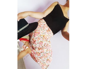 Vintage skirt, Vintage Floral 90s midi skirt A-line flare skirt, retro woman clothing