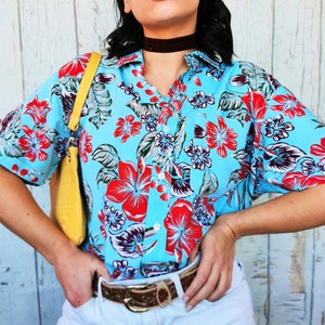 Blusa vintage, Vintage 90s Hawaii flower print colorido tamaño camisa unisex