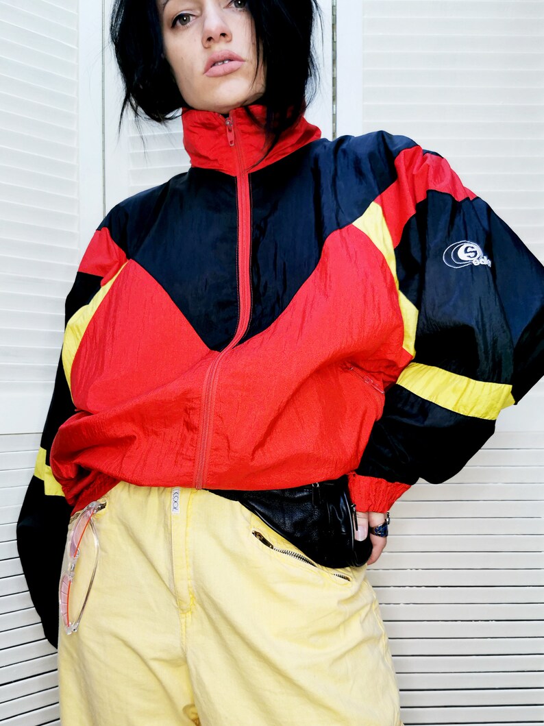 Vintage 80s color block shell unisex bomber jacket