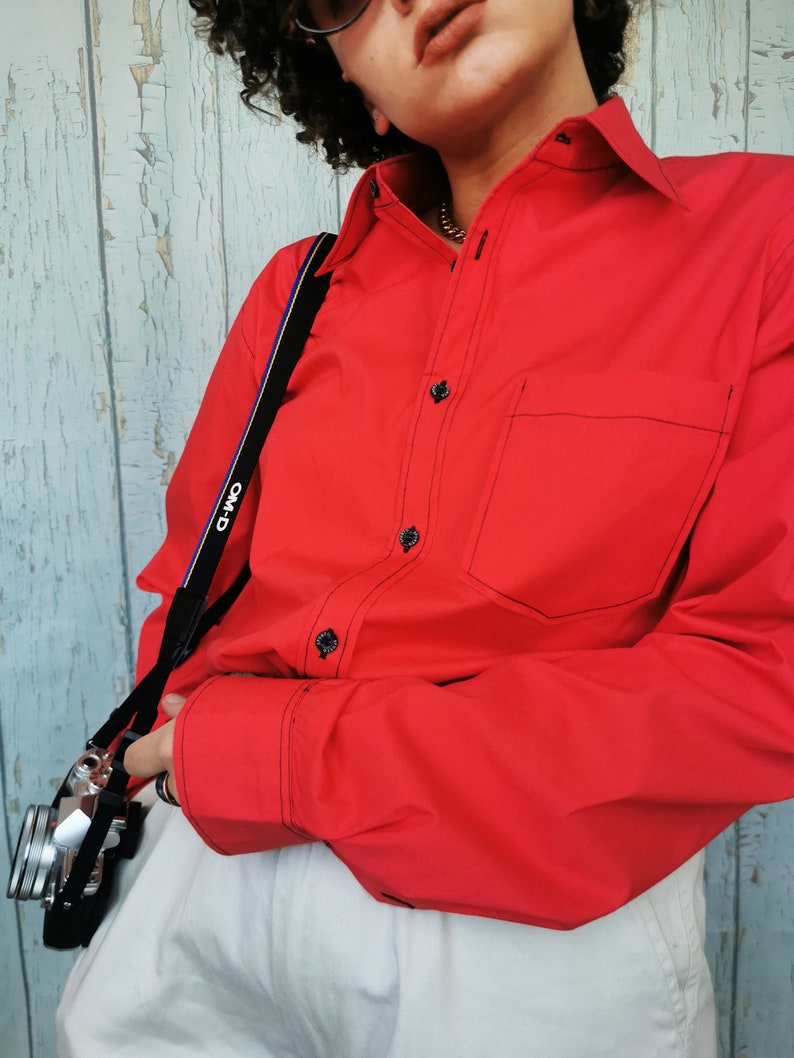 Vintage 90s minimalist red menswear oversize unisex shirt