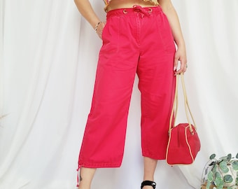 Retro 90s red minimalist high waist crop capris cargo pants