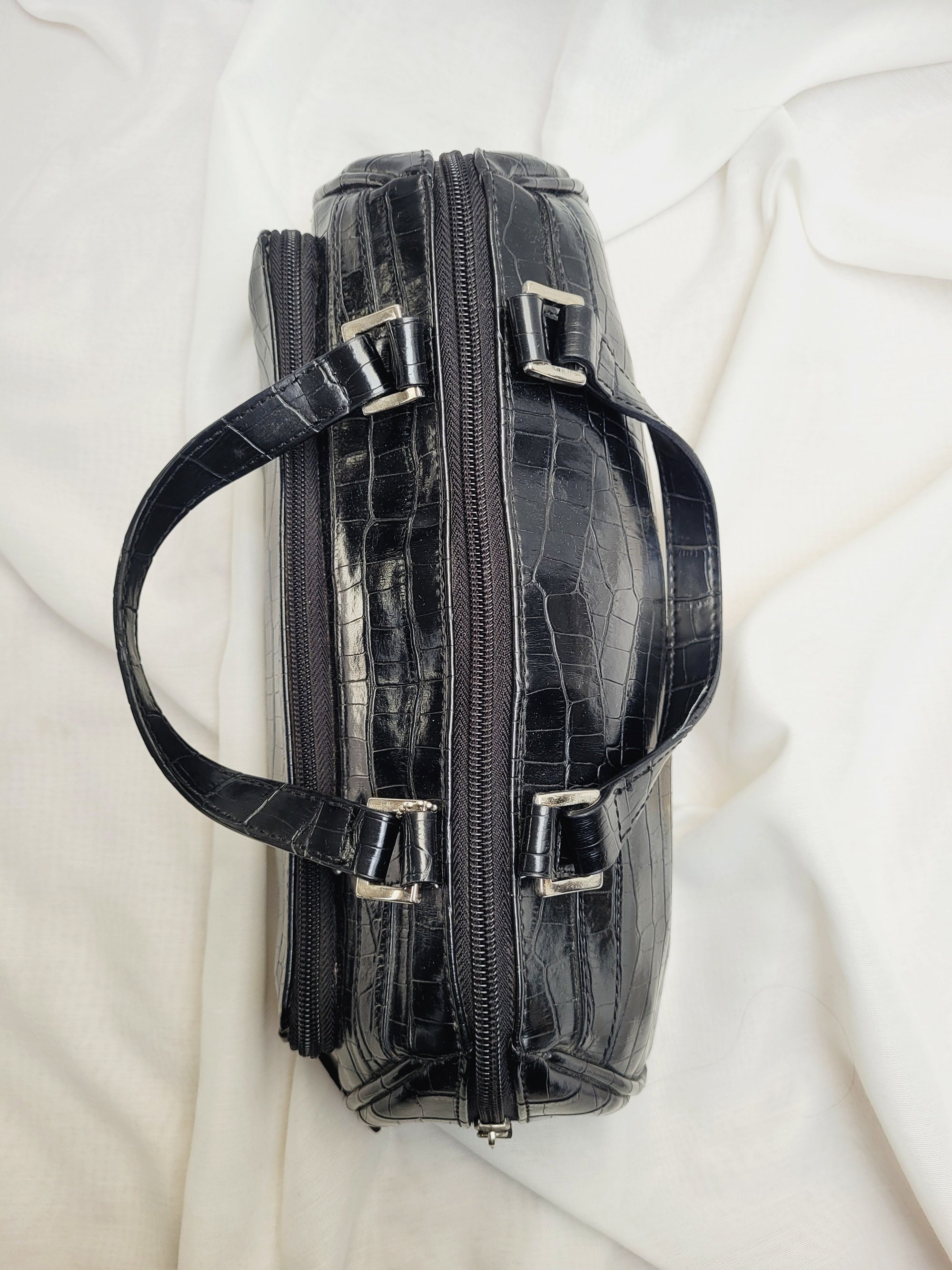 Crocodile Print Purse Bag, Retro Y2K Esprit Black Reptile Print