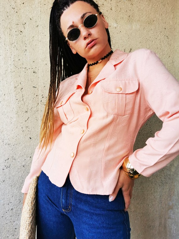 Chaqueta vintage para mujer Vintage 80s minimalista floral estampado rosa botones blazer M UK 12 abrigos retro chaquetas Etsy Espana
