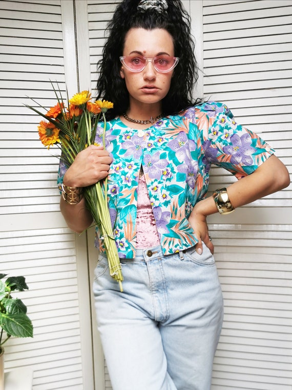 Colorful Open Blouse Vintage 80s Puff Sleeve One Button - Etsy