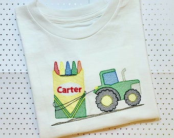Boy’s Back to School Shirt | Tractor and Crayon School Shirt