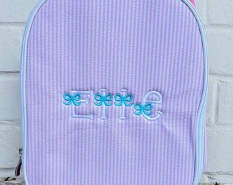 Seersucker-lunchtas met monogram | Seersucker-lunchtas | Lunchbox | Lunchtas met naam | gepersonaliseerde lunchtas | Lunchbox met monogram