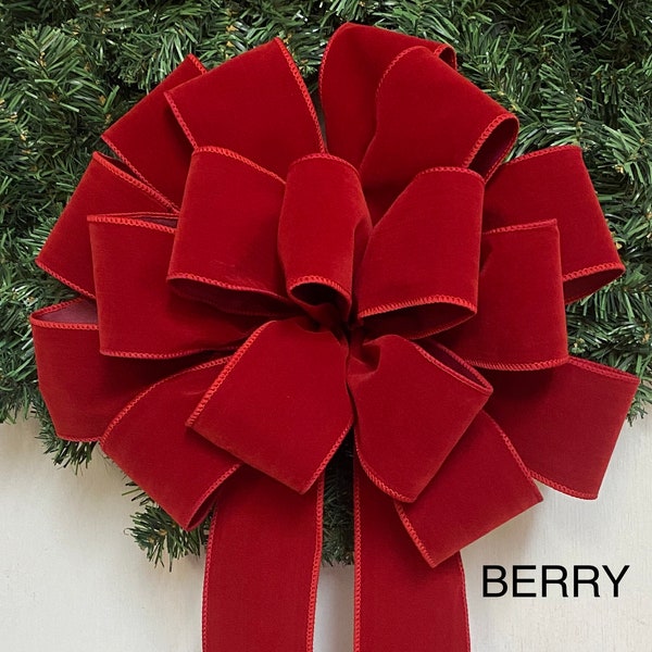 Free Shipping -  Berry (dark red) Velvet Wreath Bow, Deluxe Bow, Christmas Wreath Bow, Christmas Decor